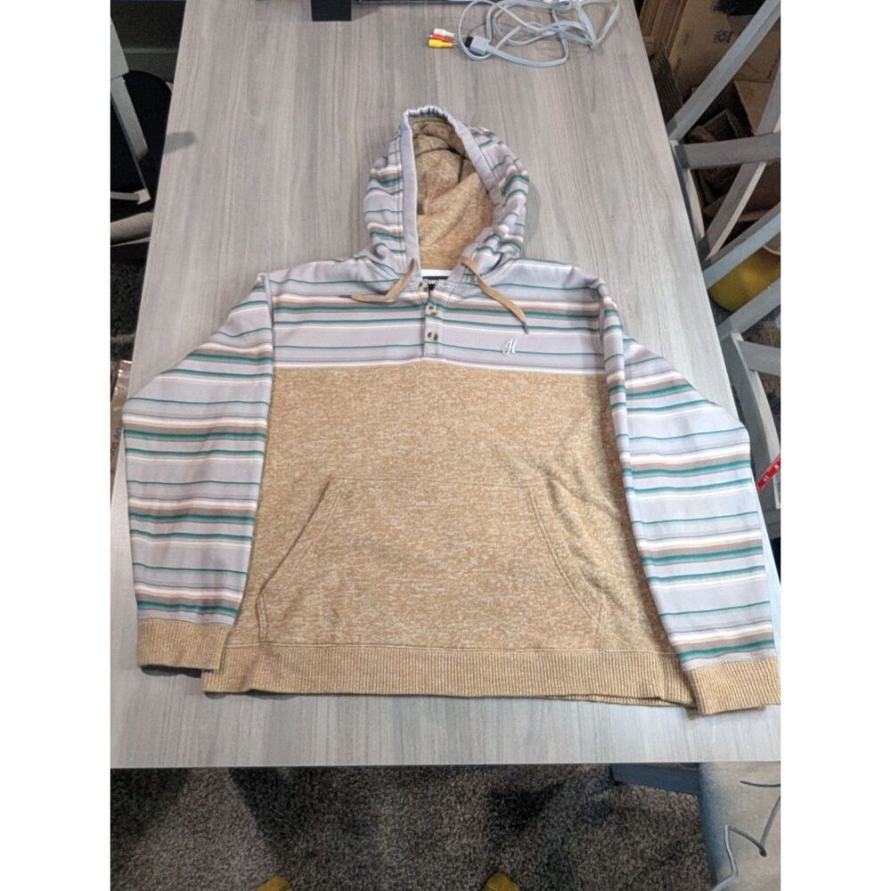 Hooey Striped Plush Sherpa Fleece Pullover Hoodie Tan Western Serape Ladies XL - Picture 2 of 10